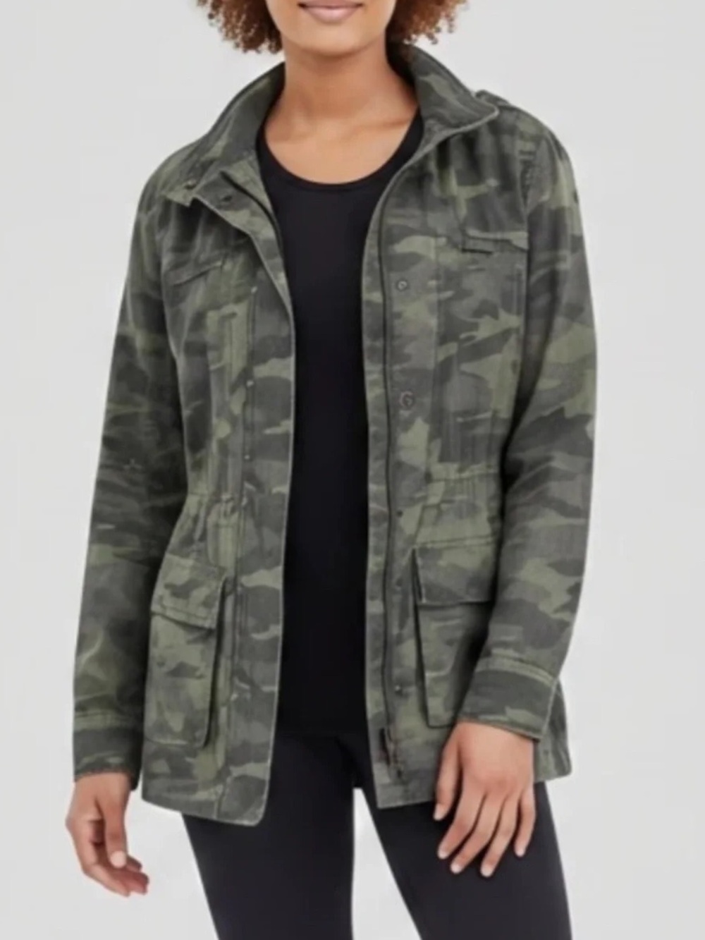 Universal Thread Women's Cotton Canvas Camo Utility Jacket Green Bella Swan